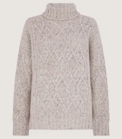 Knitwear|Purdey Women's Cashmere Donegal High Neck Tunic Sweater in Ivory