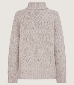 Knitwear|Purdey Women's Cashmere Donegal High Neck Tunic Sweater in Ivory