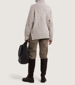 Knitwear|Purdey Women's Cashmere Donegal High Neck Tunic Sweater in Ivory