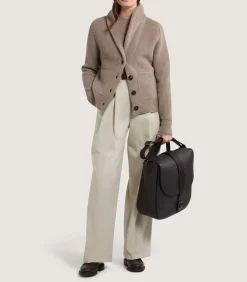 Knitwear|Purdey Women's Clifford Ribbed Cardigan in Taupe