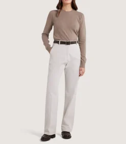 Knitwear|Purdey Women's Cork Crew Neck Jumper in Taupe