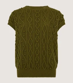 Knitwear|Purdey Women's Cotton Cashmere Aran Crew Neck Tank in Olive