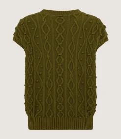 Knitwear|Purdey Women's Cotton Cashmere Aran Crew Neck Tank in Olive