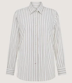 Shirts & Polos|Purdey Women's Cotton Silk Stripe Shirt in Pale Stone