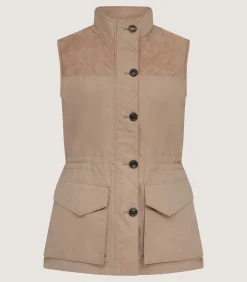 Sporting Vests & Gilets|Purdey Women's High Collar Dry Wax Summer Sporting Vest In Taupe