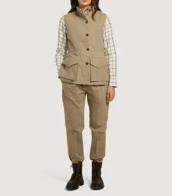 Sporting Vests & Gilets|Purdey Women's High Collar Dry Wax Summer Sporting Vest In Taupe