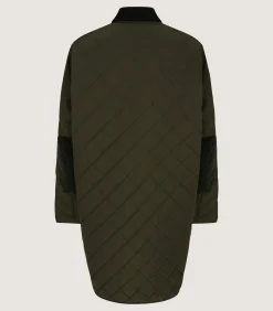 Outerwear|Purdey Women's Long Quilted Jacket in Dark Olive