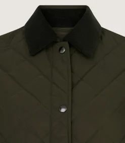 Outerwear|Purdey Women's Long Quilted Jacket in Dark Olive