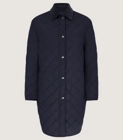 Outerwear|Purdey Women's Long Quilted Jacket in Navy