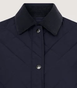 Outerwear|Purdey Women's Long Quilted Jacket in Navy