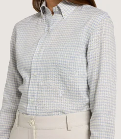Shirts & Polos|Purdey Women's Pale Indigo Linen Shepherd Check Button Down Shirt