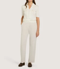 Shirts & Polos|Knitwear|Purdey Women's Silk Jersey Polo Shirt with Lace Trim in Ivory