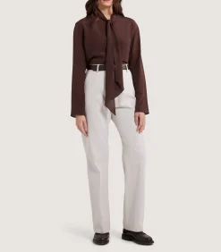 Shirts & Polos|Purdey Women's Silk Scarf Neck Blouse in Umber