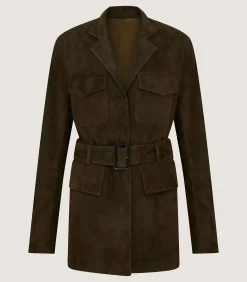 Fleece & Jackets|Purdey Women's Suede Wilton Jacket in Dark Olive