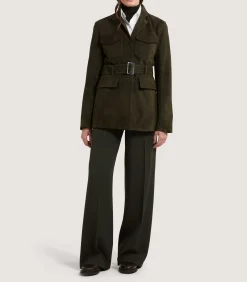 Fleece & Jackets|Purdey Women's Suede Wilton Jacket in Dark Olive