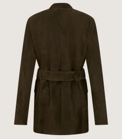 Fleece & Jackets|Purdey Women's Suede Wilton Jacket in Dark Olive