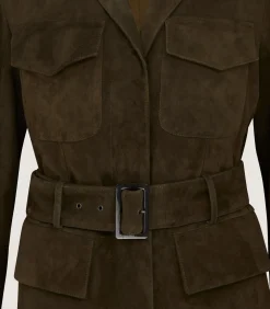 Fleece & Jackets|Purdey Women's Suede Wilton Jacket in Dark Olive