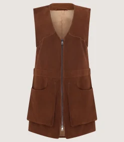 Sporting Vests & Gilets|Purdey Women's Suede Zipped Sporting Vest in Tan