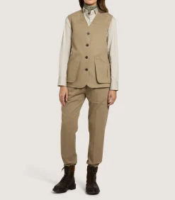 Sporting Vests & Gilets|Purdey Women's Summer Cotton Sporting Vest In Dark Taupe